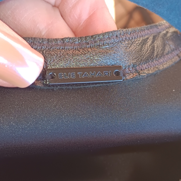 Elie Tahari LEATHER Trim Black Dress EXCELLENT CONDITION Sz 2 - Picture 10 of 11